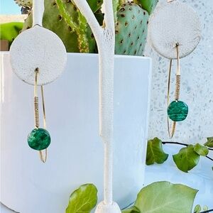 14kGF hoop earrings with Green Agate